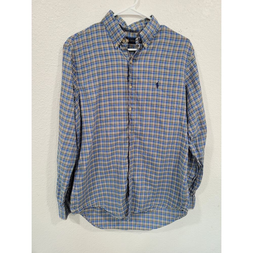 Ralph Lauren Men's Blue Plaid Long‎ Sleeve Button Up Shirt M #12